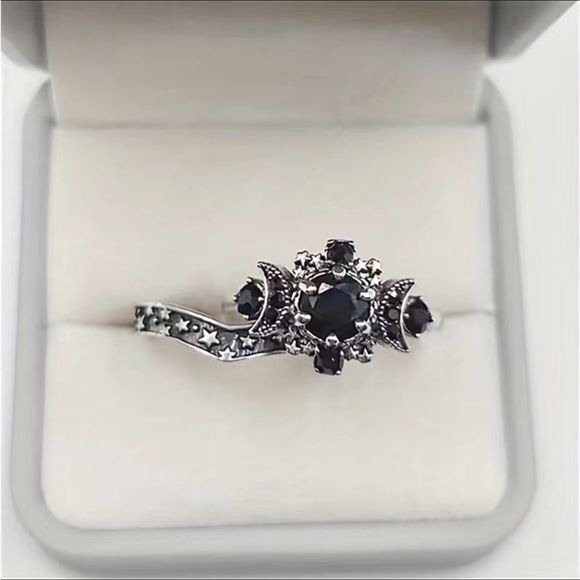 🖤⭐️Celestial Silver black Obsidian 2 piece ring.🖤⭐️ - Picture 17 of 17